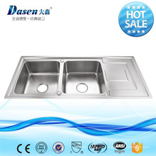 IRAN HOT SALE COUNTERTOP INOX DOUBLE BOWL FREGADERO DE COCINA DE ACERO INOXIDABLE CON DRAIN BOARD